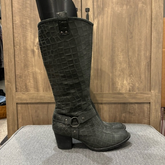 Born 7.5 croc embossed tall soft leather boots Black - Picture 2 of 14
